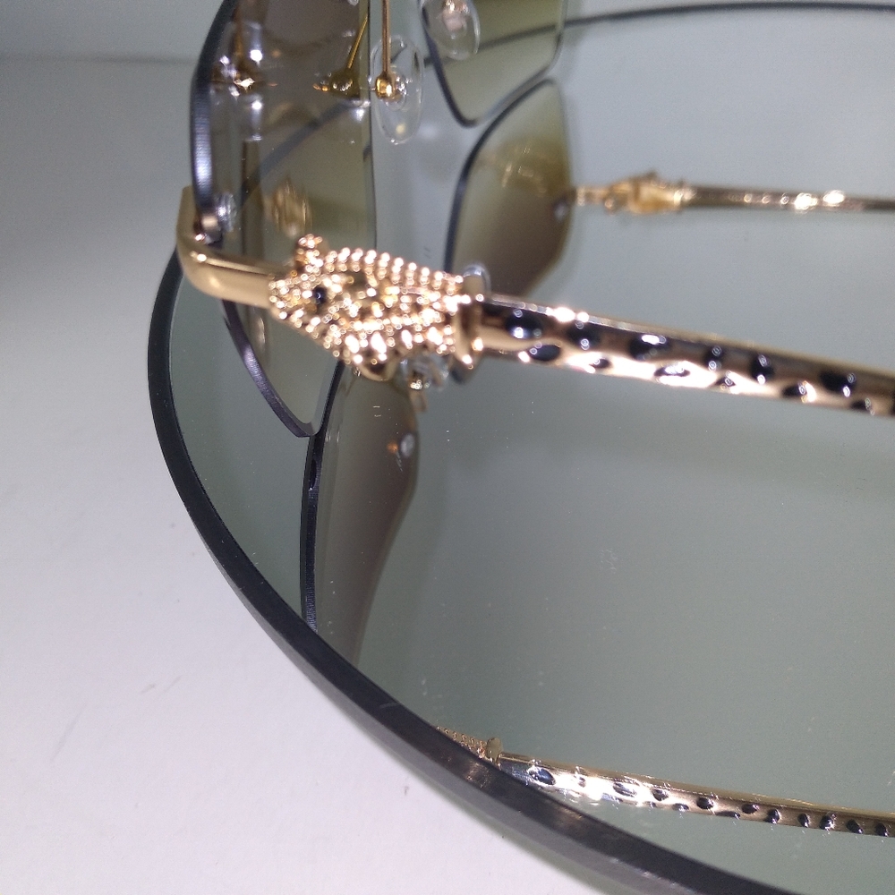 Green/Brown Gradient Lens Gold-Tone Animal Print Design Frame Sunglasses  New - Picture 4 of 9
